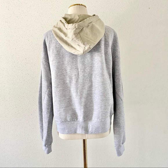 ZARA Women's Size Small Grey Contrast Hoodie Pullover Sweatshirt Cropped Boxy S - Picture 5 of 10